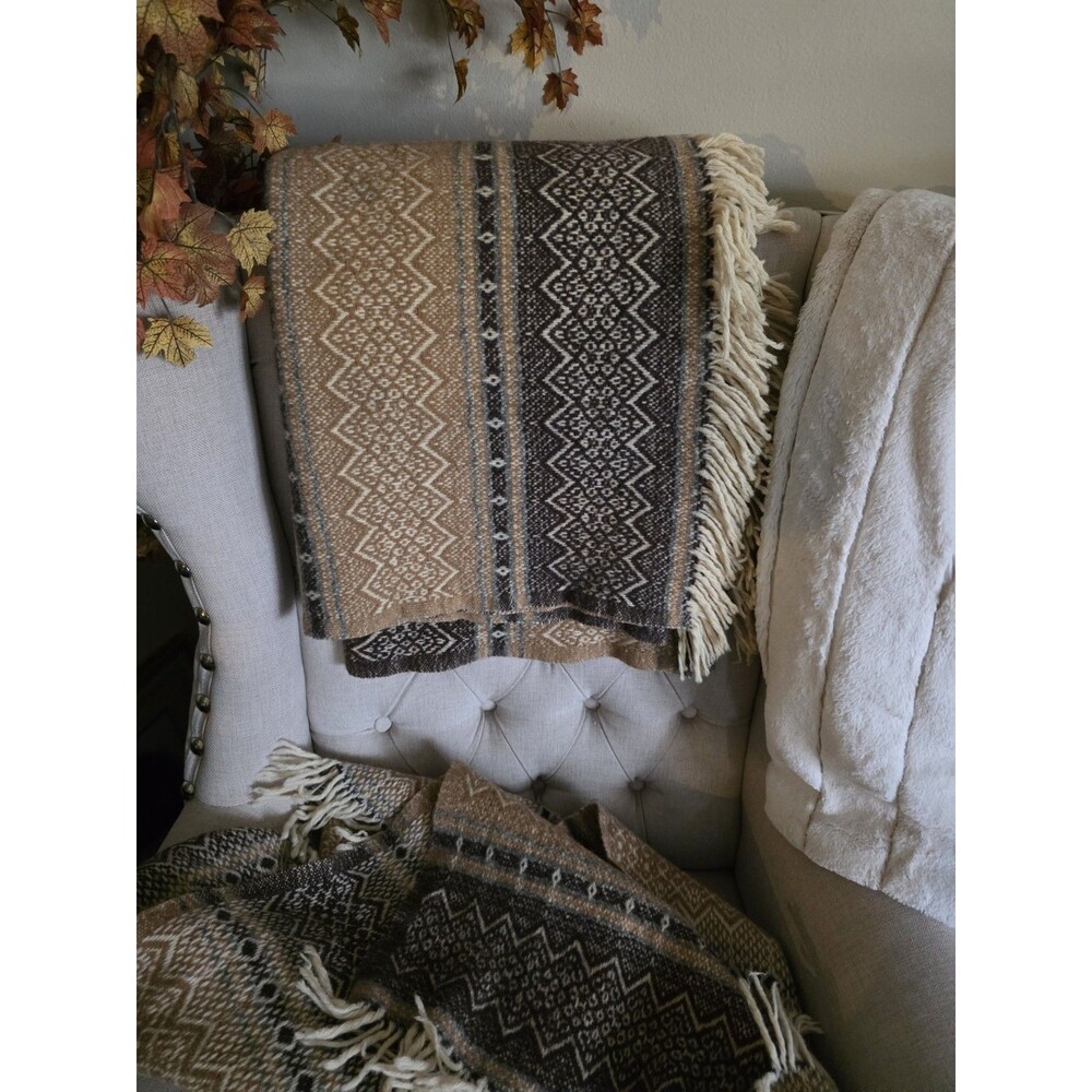 Vintage Amana Woolen Mills Blanket Throw 100% Wool Brown And Cream 52” x 62” EUC - Picture 6 of 6